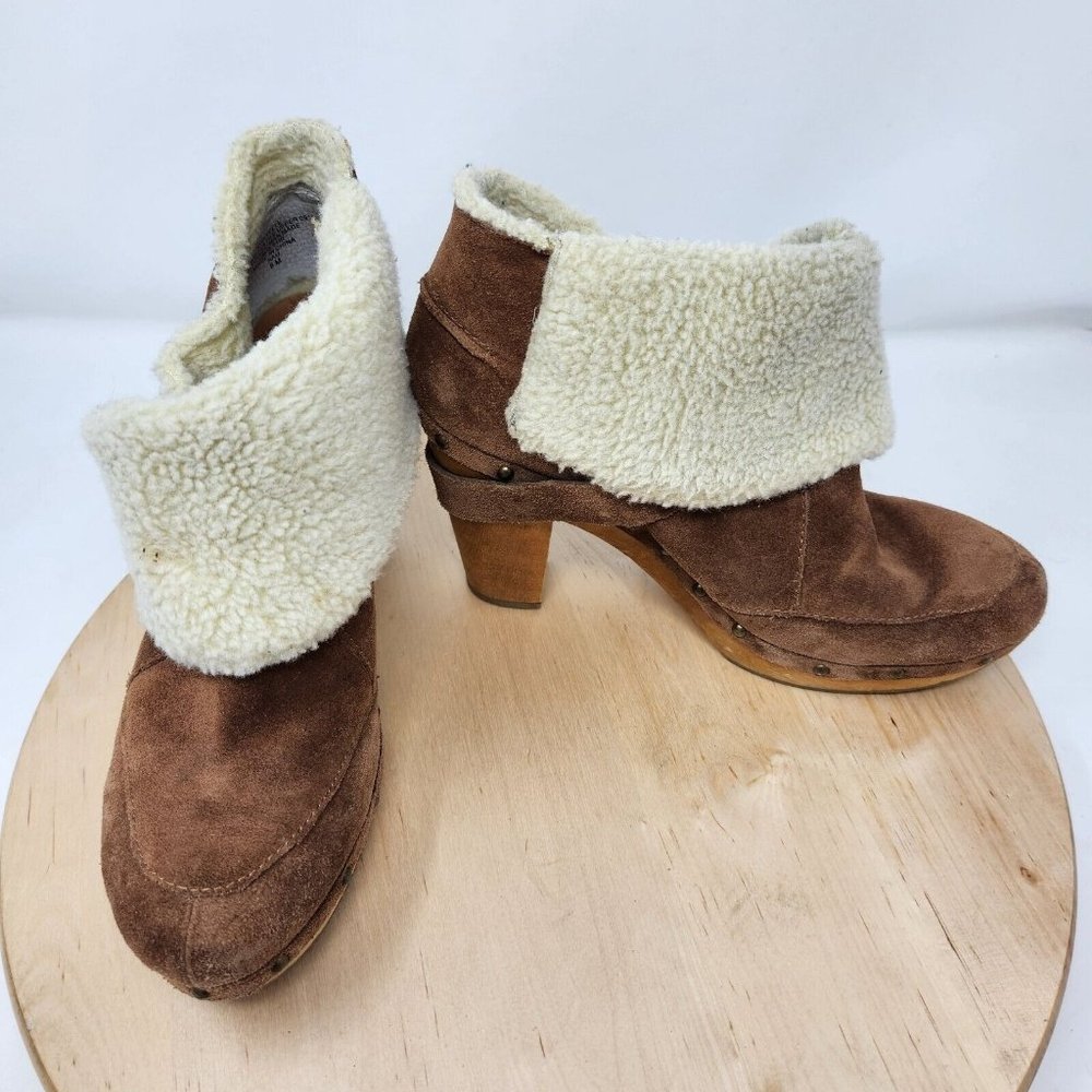 Nine West Vintage America Collection Ankle Boots Brown Leather Faux Fur Size 8